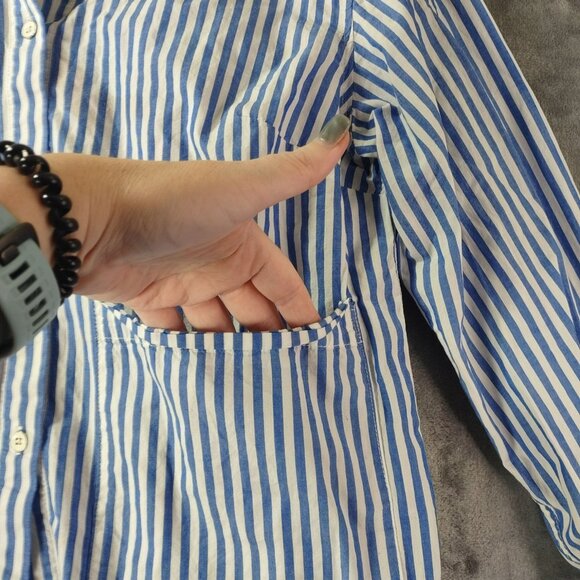 Cabi Womens Striped Button Up Shirt S Blue White Cotton Casual Work Coastal Vibe - Picture 4 of 12